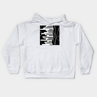 Piano and waves in black and white large scale Kids Hoodie